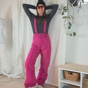 Vintage OSSI Hot Pink Snow Bib with Suspenders Convertible Pants S